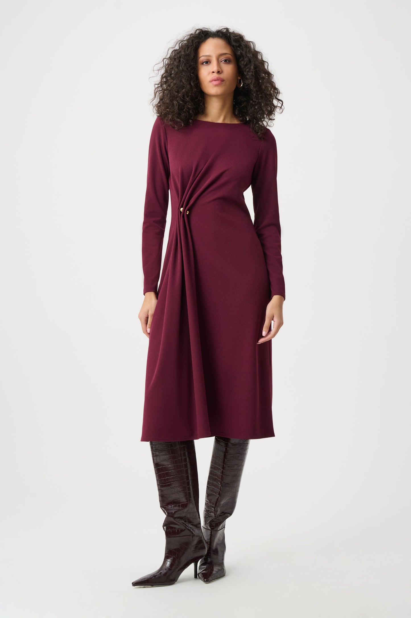 Scuba Crepe Draped Front Sheath Dress