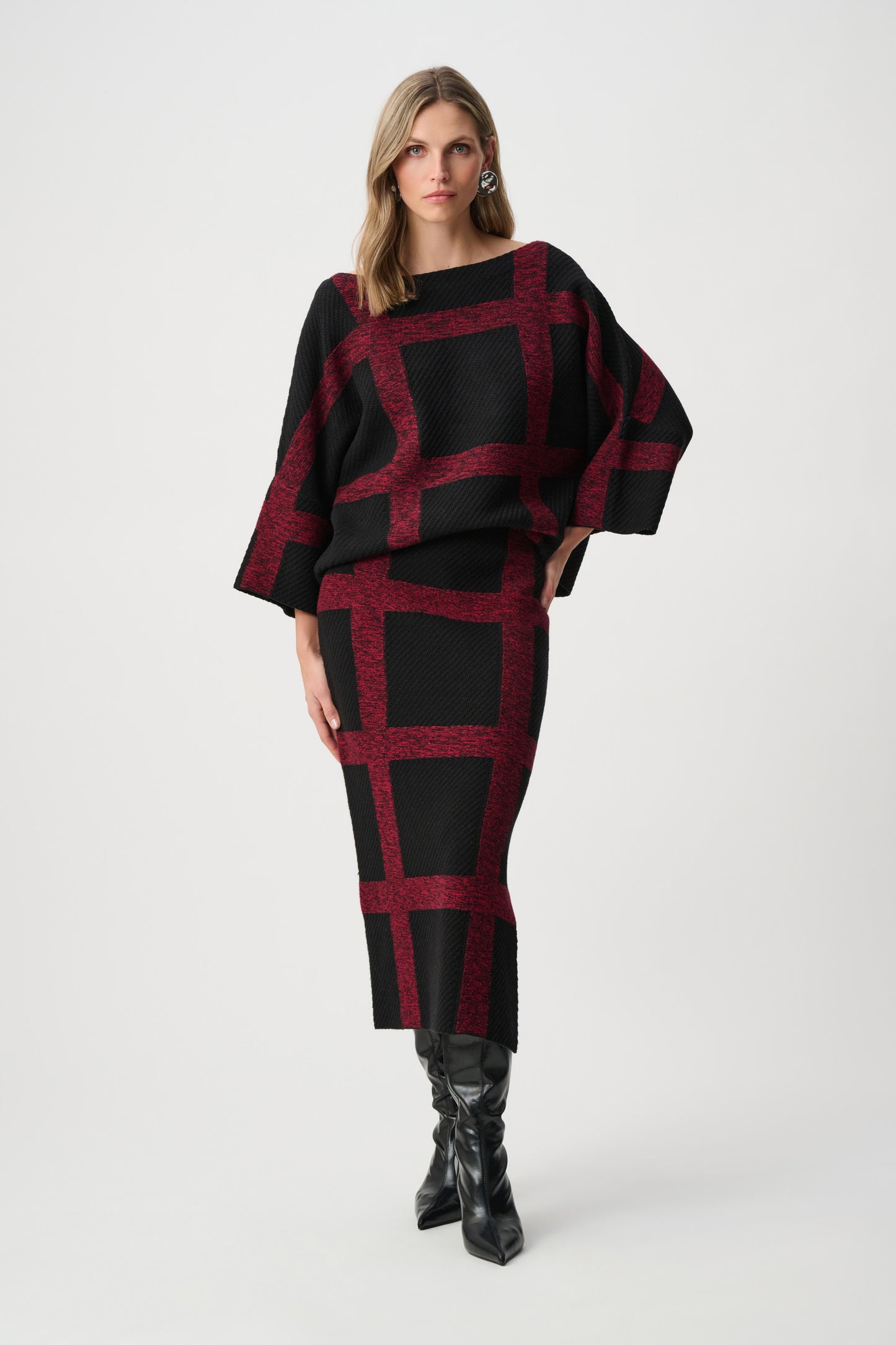 Plaid Boat Neck Sweater