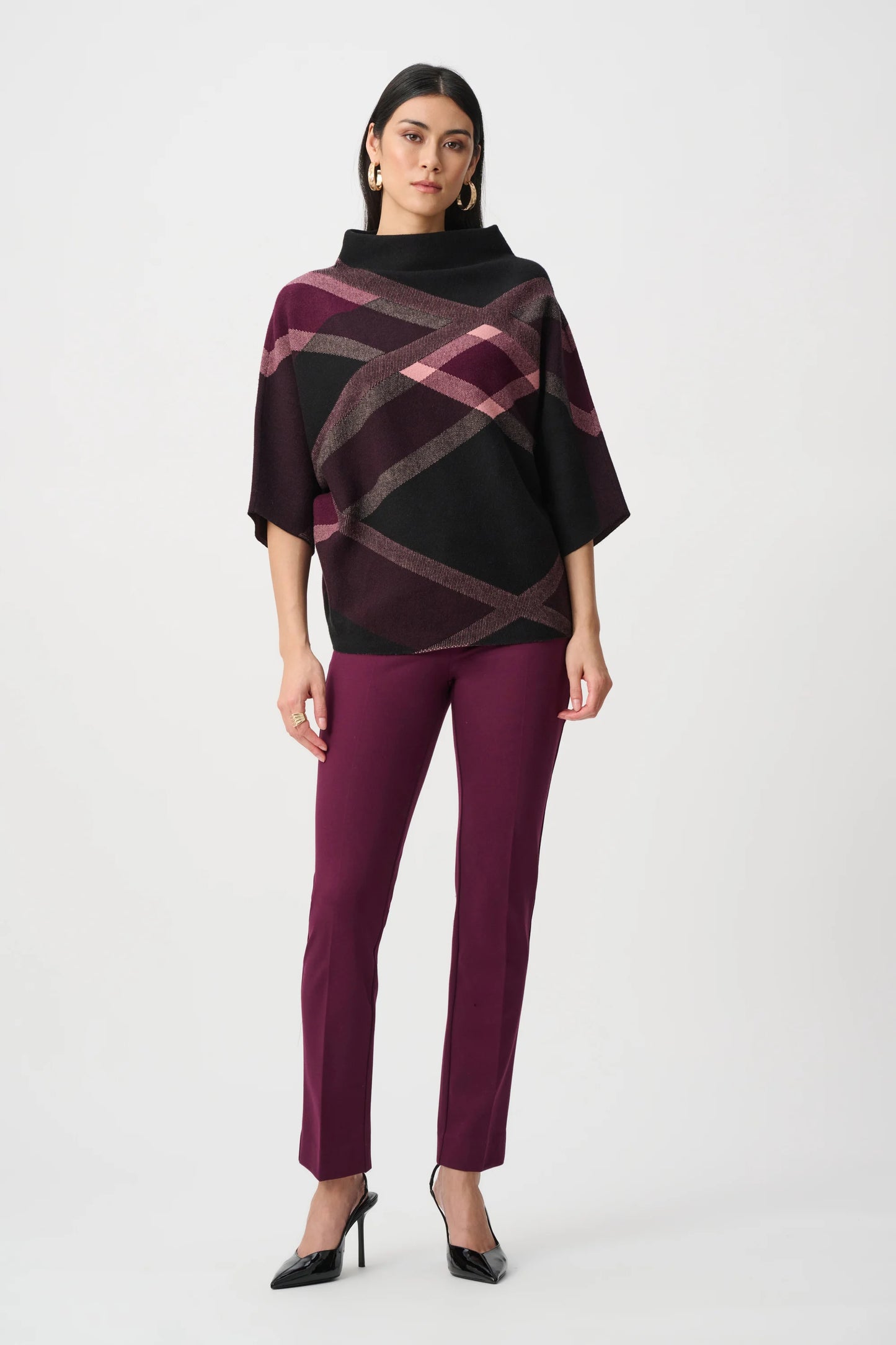 Plaid Funnel Neck Sweater