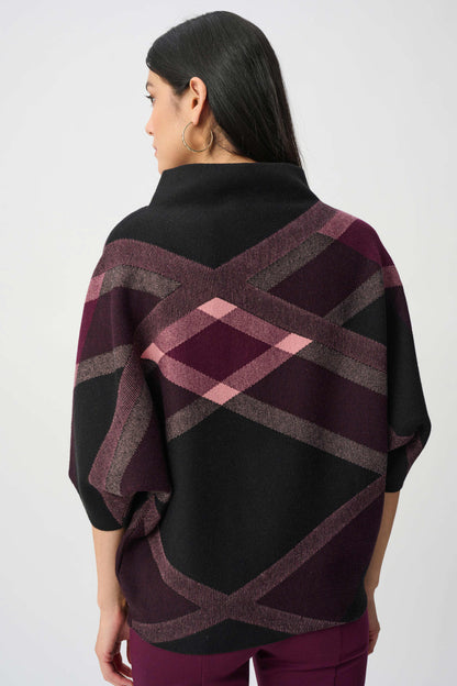Plaid Funnel Neck Sweater