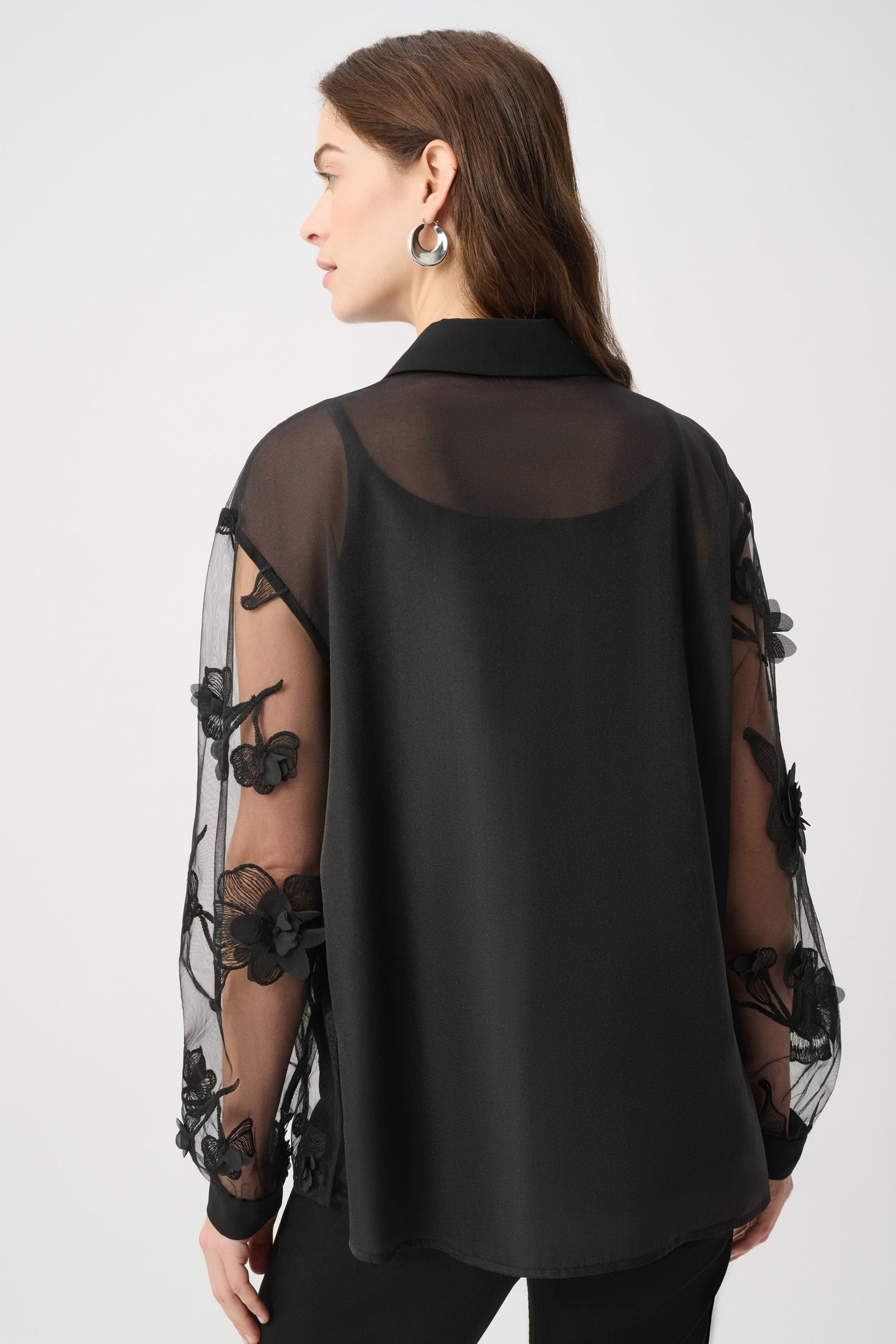Sheer Textured Flower Applique Blouse