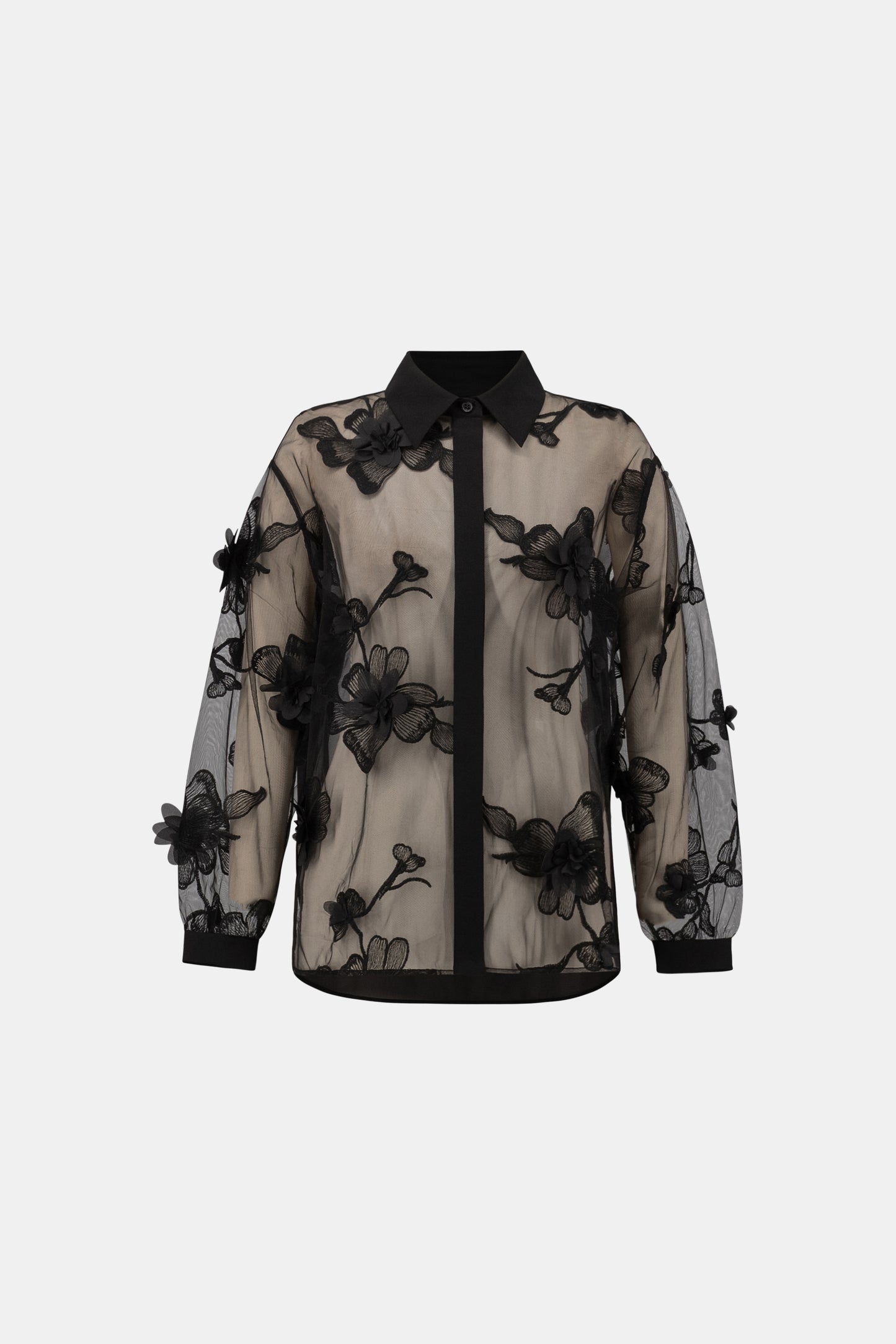 Sheer Textured Flower Applique Blouse