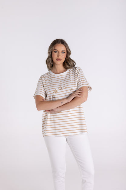 Stripe S/Slv Crew w/Embroidery