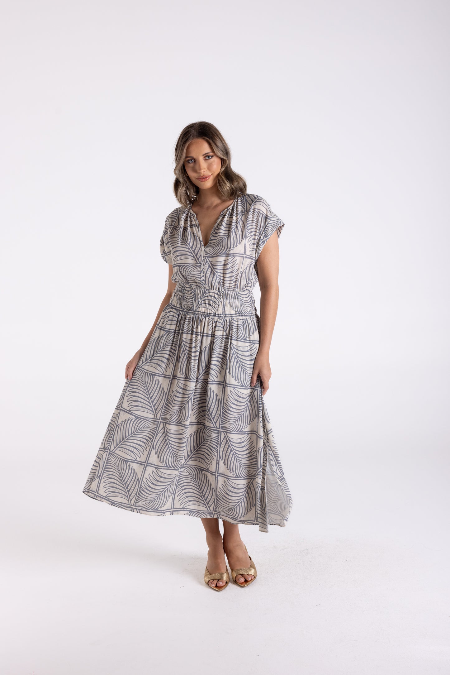 Fern Print Shirred Dress