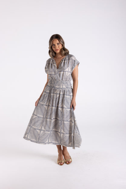 Fern Print Shirred Dress