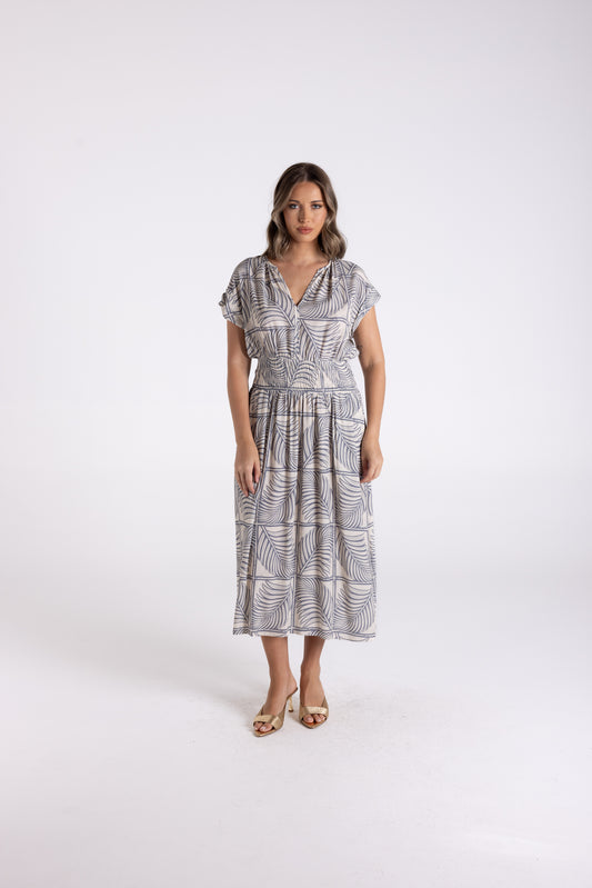 Fern Print Shirred Dress