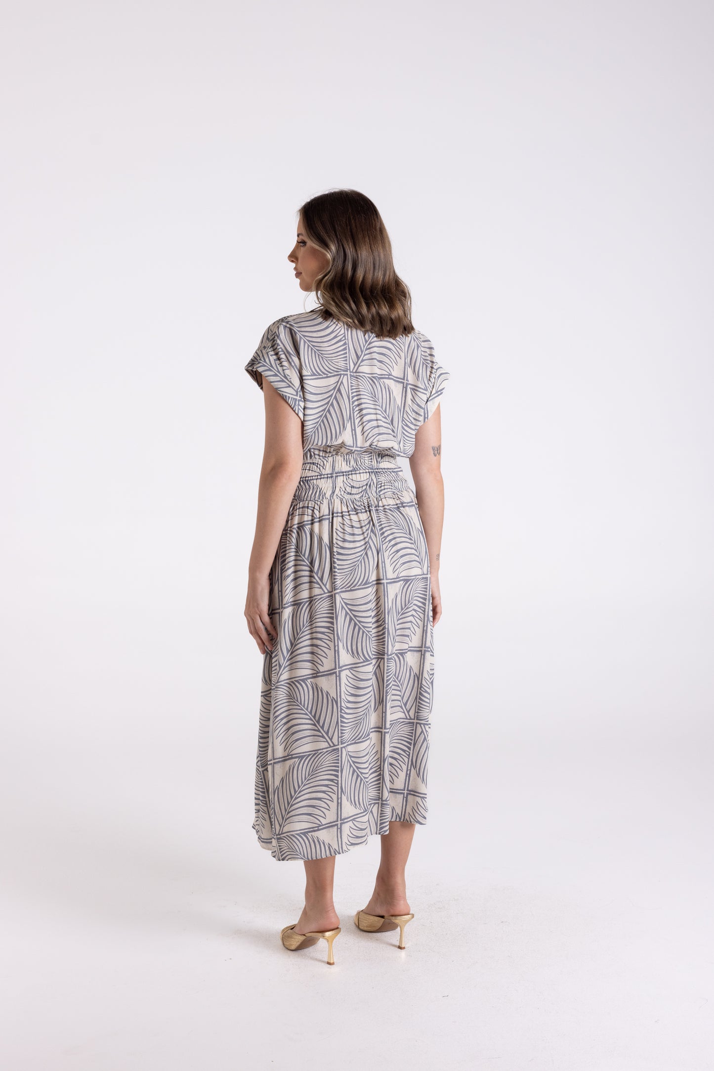 Fern Print Shirred Dress