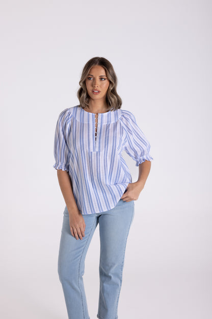 Cotton Striped Lace Top