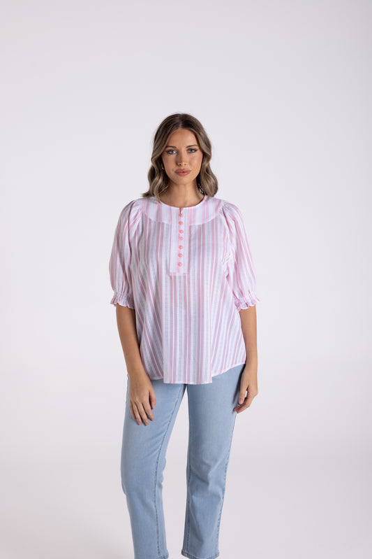Cotton Striped Lace Top