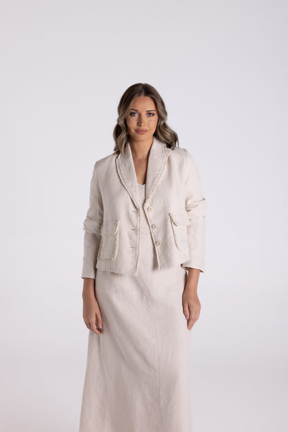 Crop Tweed Linen Jacket