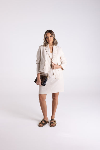 Crop Tweed Linen Jacket