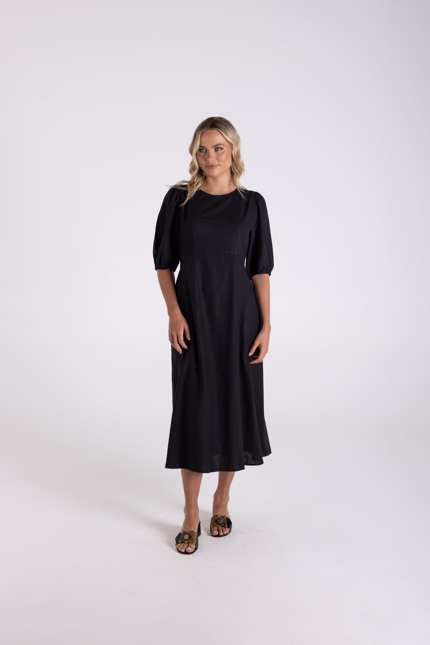 Linen Viscose Midi Dress
