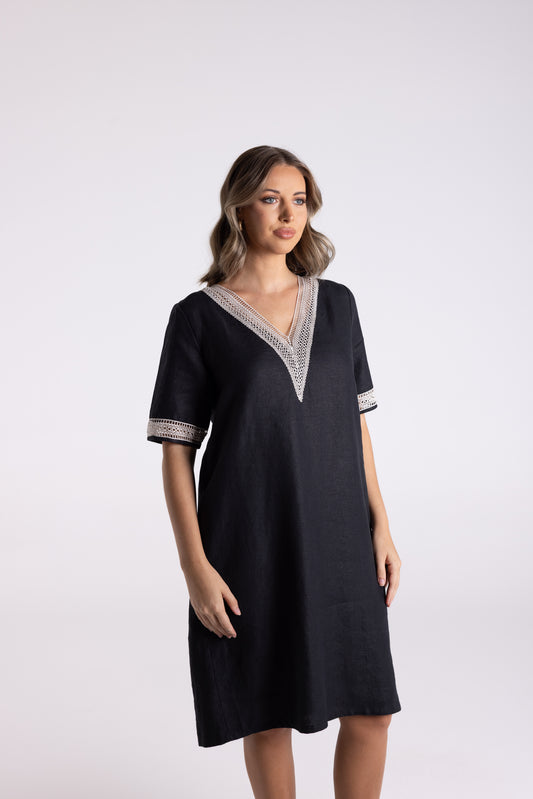 V Neck Dress with Lace Detail