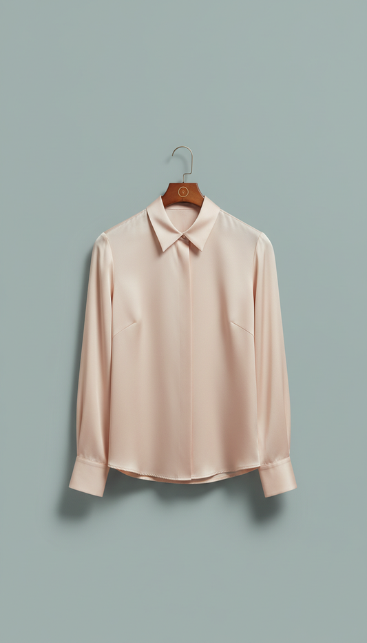 Tailored Silk Blouse in Blush Cream