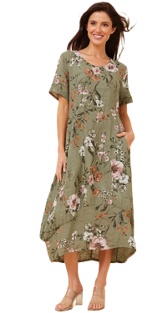 Short Slv Linen Dress