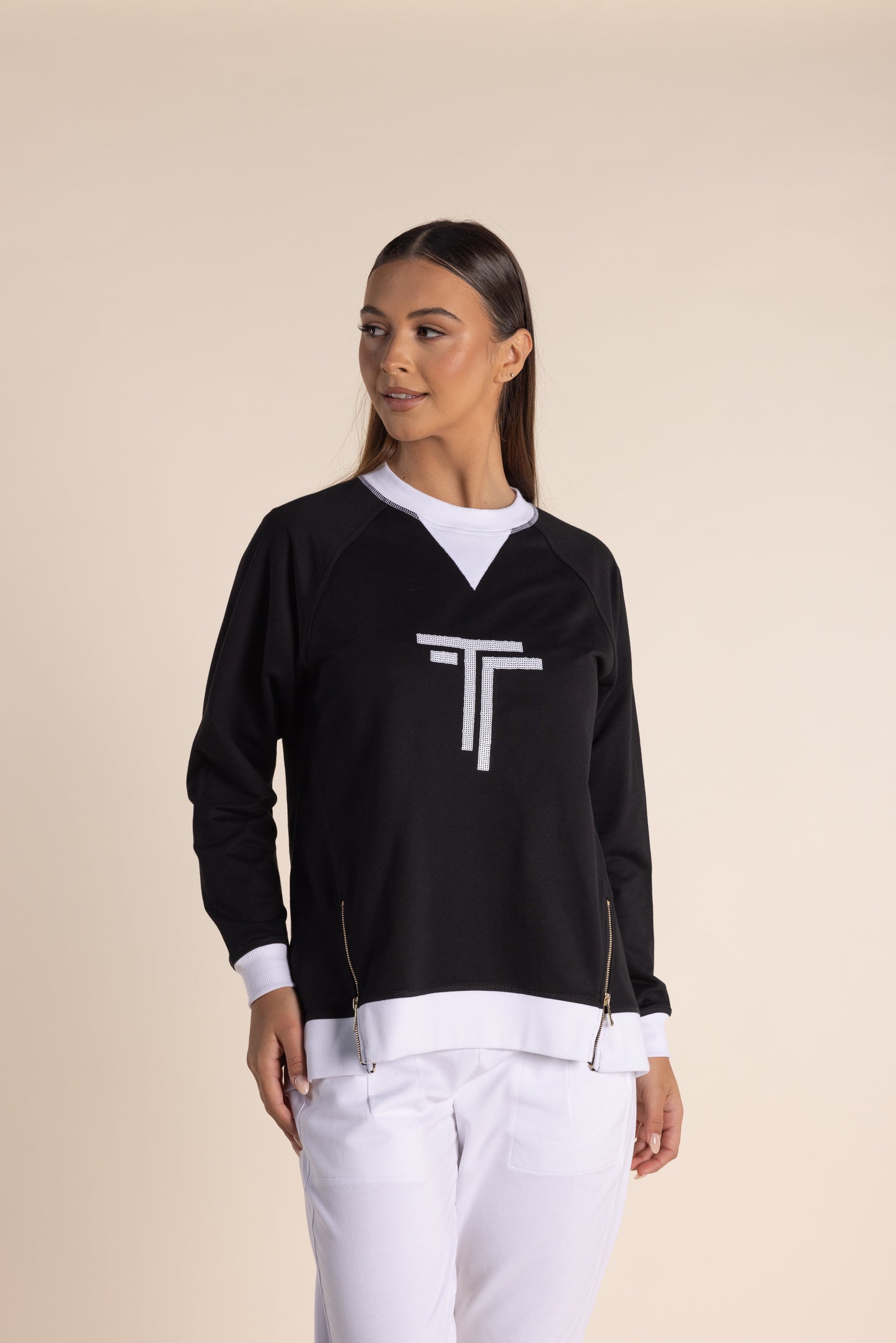 Sequin Logo Sweat Zips