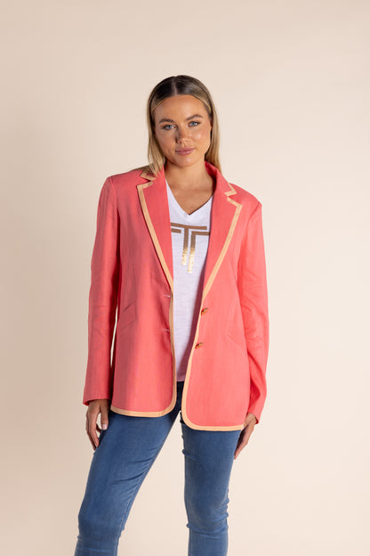 Linen Mix Blazer w/Contrast Trim