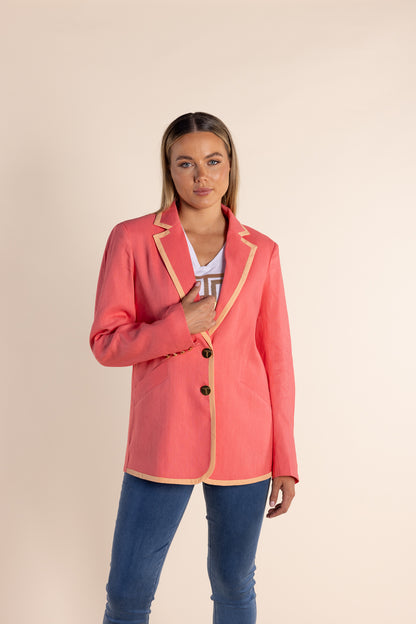 Linen Mix Blazer w/Contrast Trim