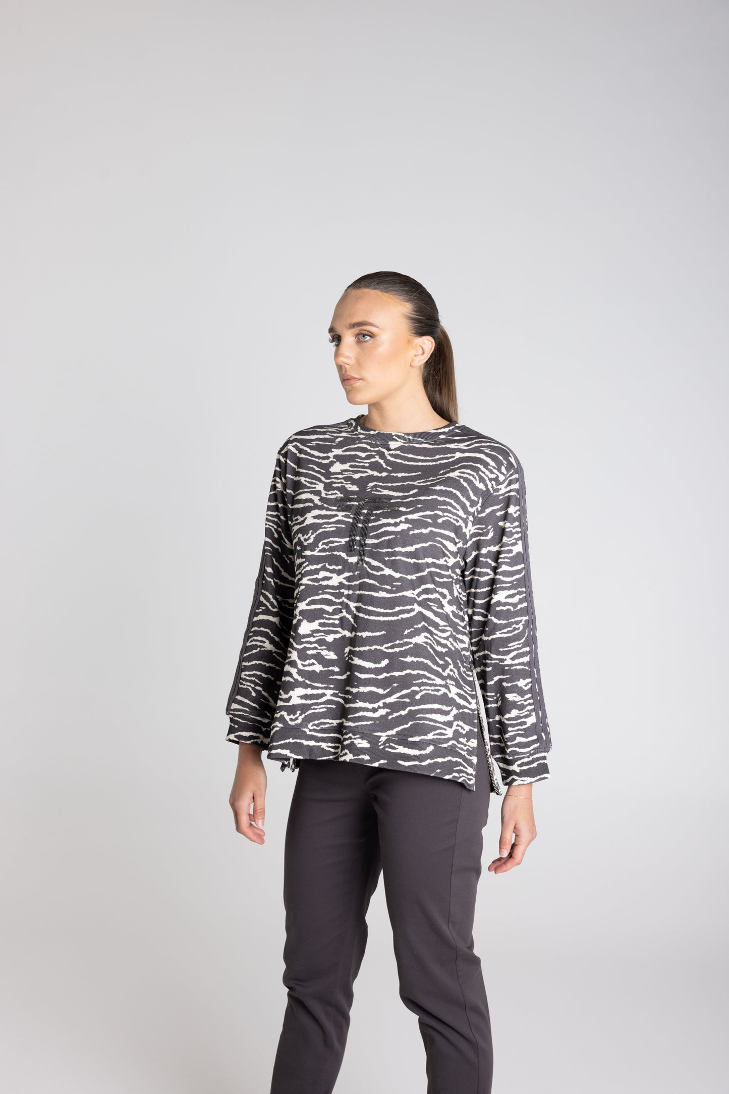 Zebra Print Sweat with Trim