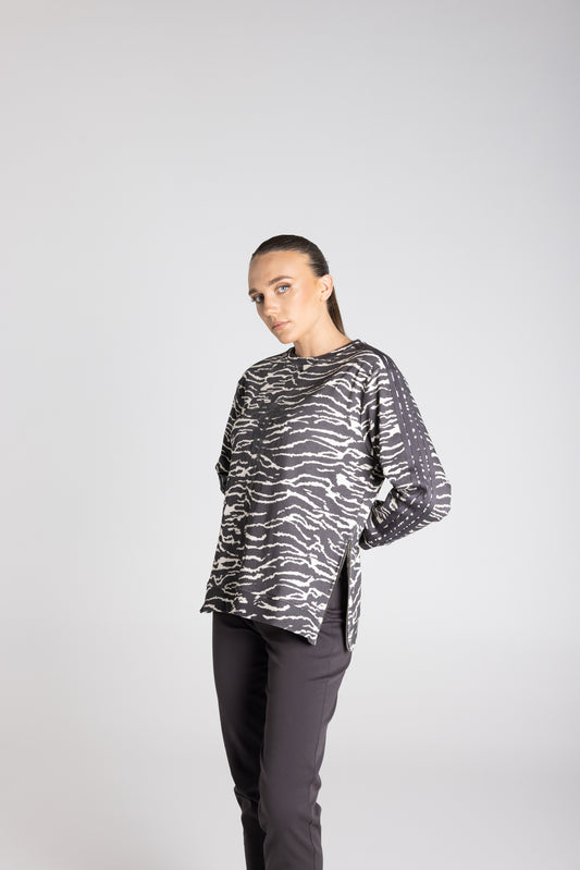 Zebra Print Sweat with Trim