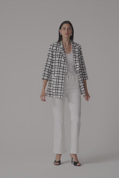 Jacquard Plaid Print Boxy Blazer