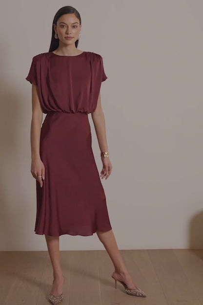 Recycled Satin Blouson A-Line Dress